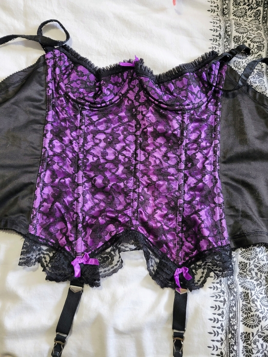 Frederick's of Hollywood Other - Vintage Fredericks of Hollywood Purple and Black Lace Bustier with Garter Straps